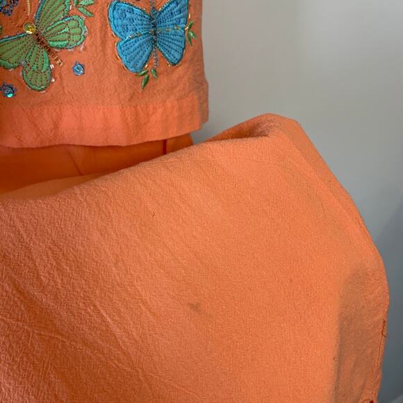 Vintage 90s Jane Ashley Matching Set Pants and Top Butterflies Orange Large - Picture 2 of 10